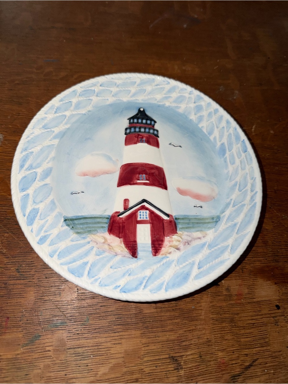 Flowers Inc. Balloons Hand Painted Light House Plate Collectible As Is Used PR O